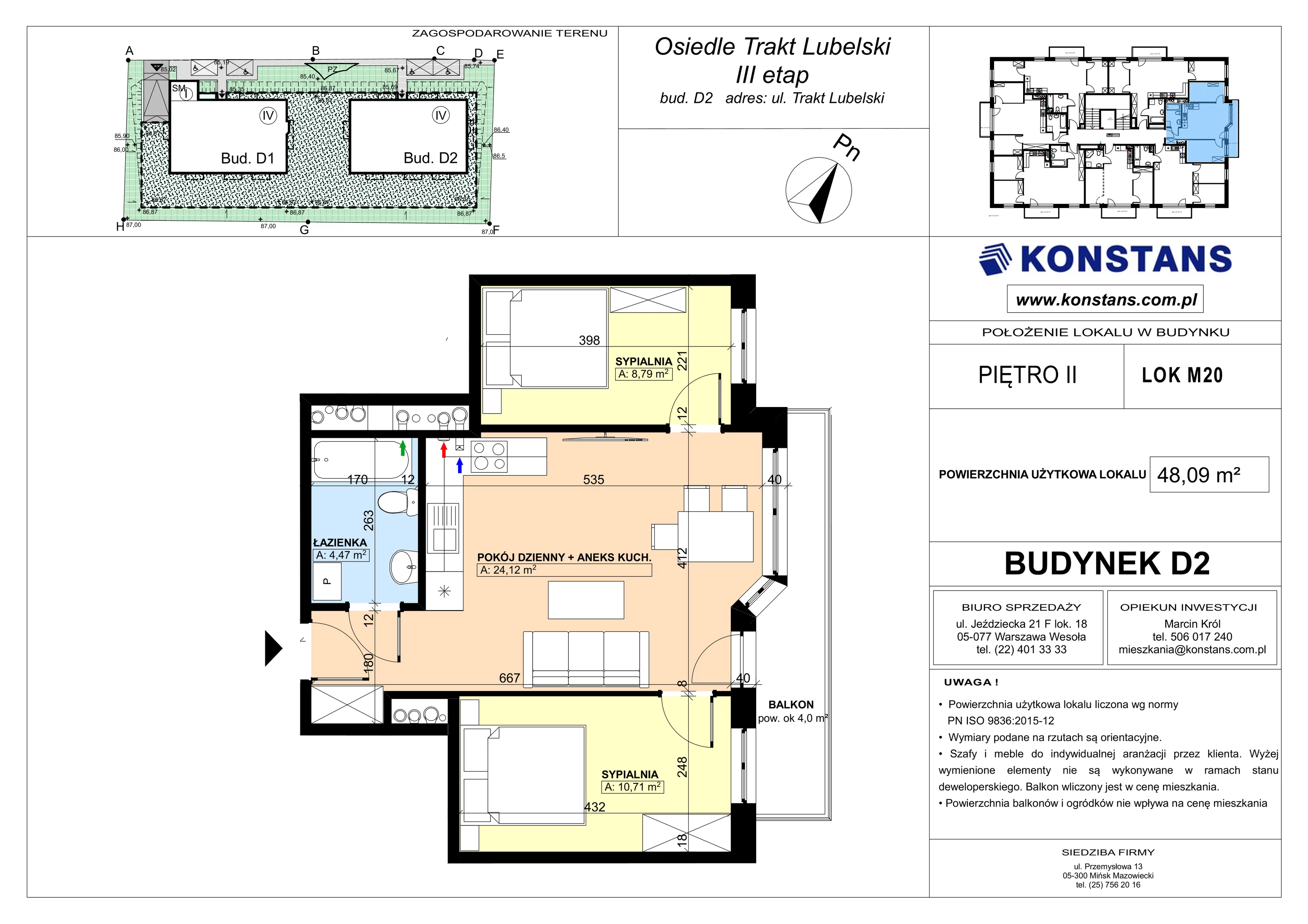 3 pokoje, mieszkanie 48,09 m², piętro 2, oferta nr D2.20, Trakt Lubelski Etap III, Warszawa, Wawer, Zbytki, ul. Trakt Lubelski 181C/181D